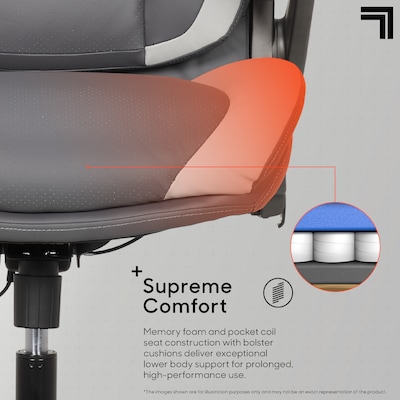 Sharper Image S-950 Heated Ergonomic Faux Leather Swivel Executive Massage Chair, Gray/White (52755M-GRYWHT)