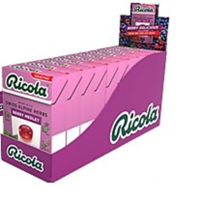 Ricola Sugar Free Herbal Throat Drop Lozenge, Berry Medley, 18/Box (3000422)