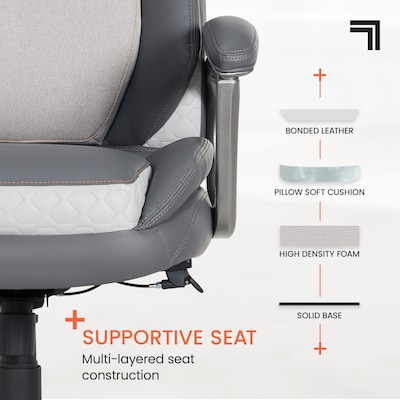 Sharper Image S-600 Active Lumbar Heated Ergonomic Bonded Leather Swivel Executive Massage Chair, Gray (60098-GRY)