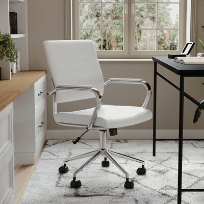 Martha Stewart Piper Faux Leather Swivel Executive Chair, White/Polished Nickel (CH2209212WH)