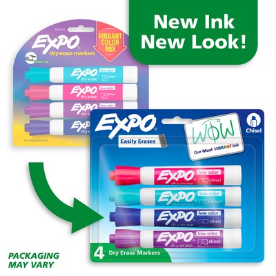 Expo Low Odor Dry-Erase Marker, Assorted Colors, Chisel Tip, 4/Pack (1927523)