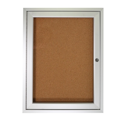 Ghent 1 Door Enclosed Natural Cork Bulletin Board, Satin Aluminum Frame, 36H x 30W, (GHEPA13630K)
