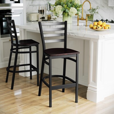 Flash Furniture HERCULES Series Traditional Metal Ladder Back Restaurant Barstool, Black/Walnut Wood (XUDG697BBARWAW)