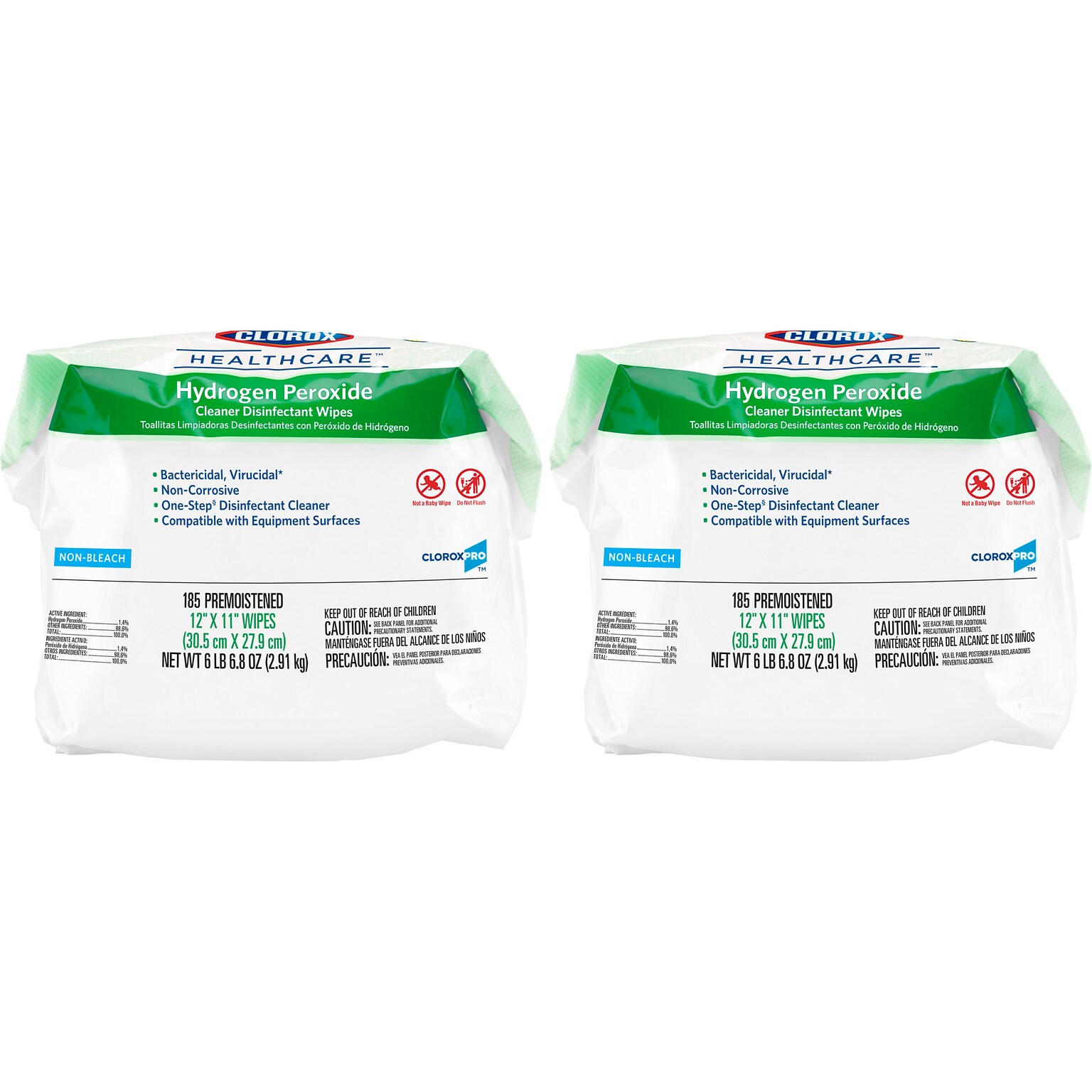 Clorox Healthcare Hydrogen Peroxide Cleaner Disinfectant Wipes, 185 Count, 2 Refills/CT (30827)
