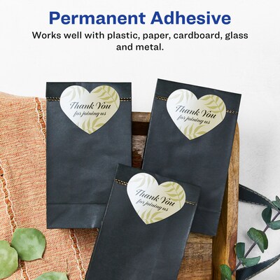 Avery Pearlized Ivory Heart Shaped Multipurpose Labels, 2-9/32" x 1-27/32", Ivory, 1200/Box (94603)