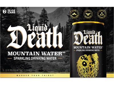 Liquid Death Sparkling Mountain Water, 12 fl. oz., 6 Cans/Box, 4 Boxes/Carton (LD-12-S-4x6pk)