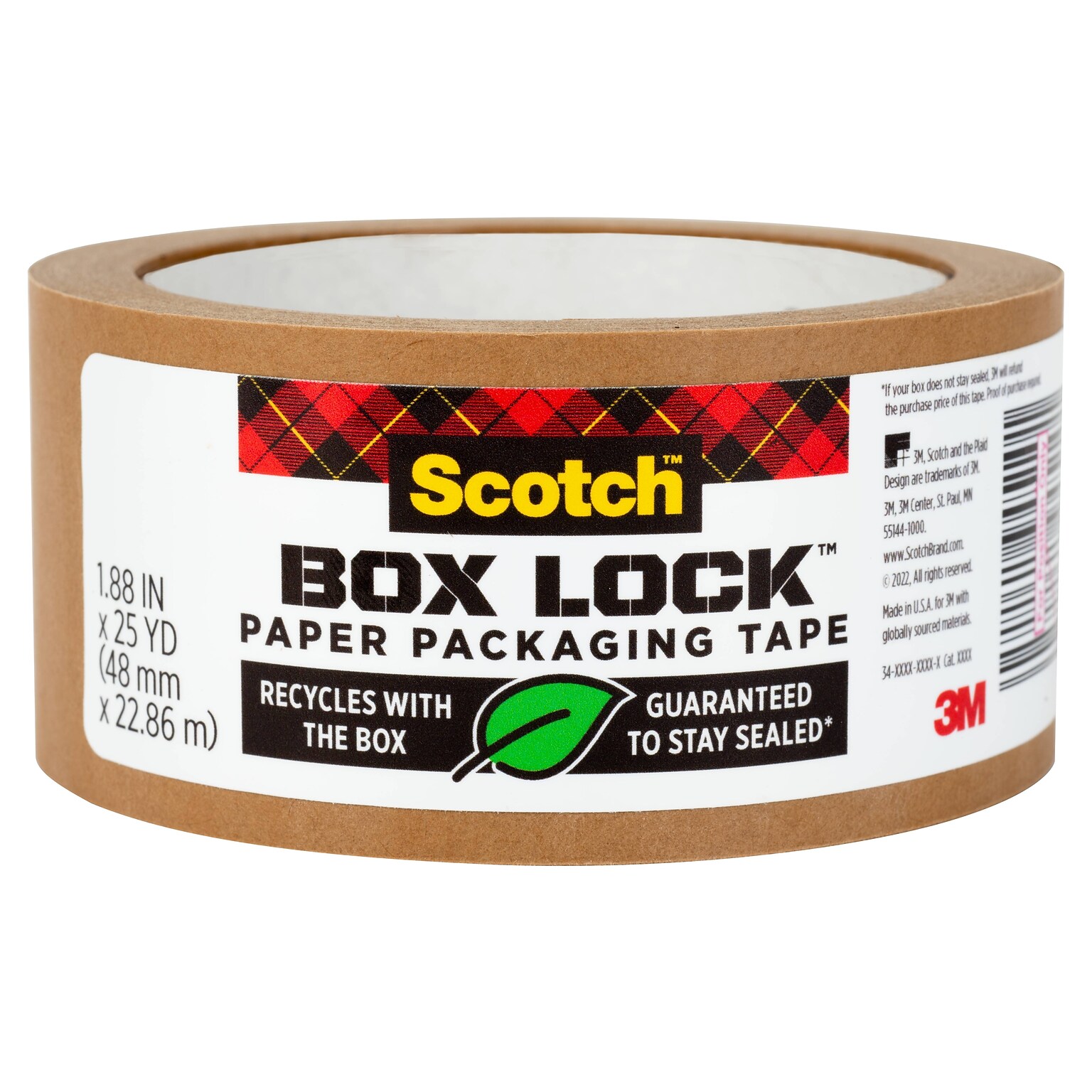 Scotch Box Lock Paper Packaging Tape, 1.88 x 25 yds., Brown (7850-23-8GC)