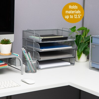 Mind Reader 4-Tier Stackable Paper Desk Tray Organizer, Metal, 4/Pack, Silver (DSTACK4-SIL)