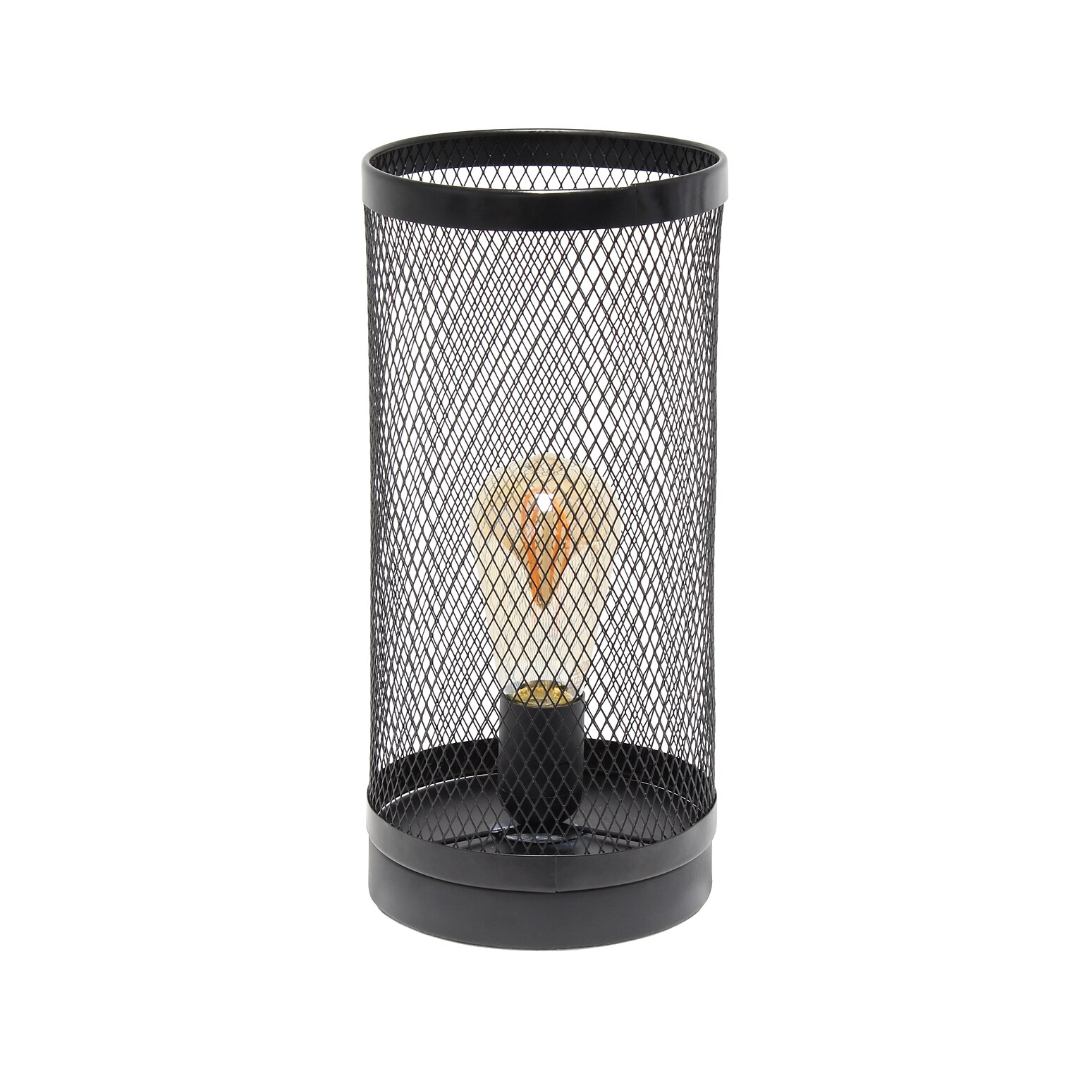 Creekwood Home Industrial Mesh Cylinder 12.75 LED Table Lamp, Black (CWT-1005-BK)