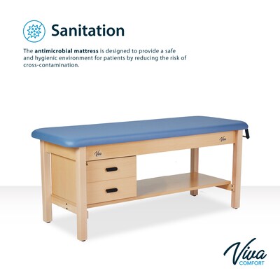 Aristo Wood H-Brace Physician Exam Table with Shelf, 2 Drawer Cabinet, Paper Cutter, Holder, 500lbs. Capacity, Blue