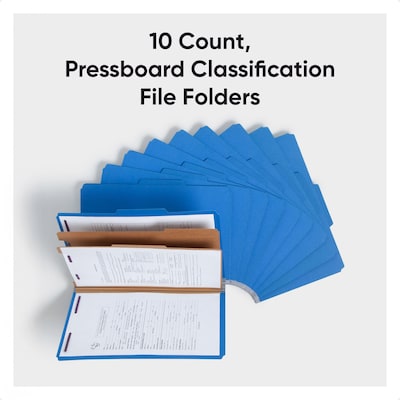 Smead 50% Recycled Pressboard Classification Folders, Legal Size, 2 Dividers, Dark Blue, 10/Box