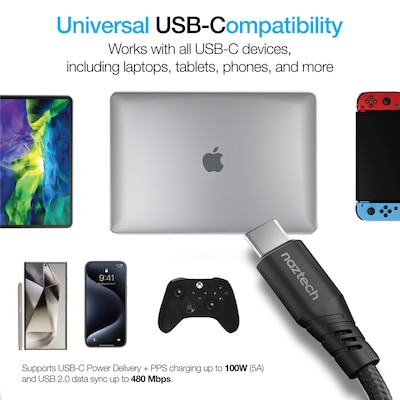 Naztech REcoil Magnetic USB-C to USB-C Braided Cable, 6 ft., Black (16048)