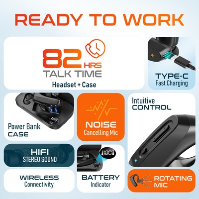 Delton K130 Noise Canceling Wireless Bluetooth Headset & Charging Case, MS Teams, Black (DHBK130)