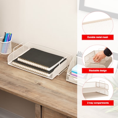 Staples Metal Mesh Side Loading Stackable Letter Tray, Letter Size, Warm White, 2/Pack (ST63841)