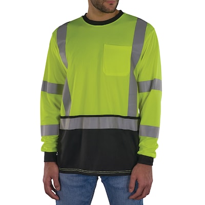 Ergodyne GloWear 8369BK High Visibility Long Sleeve Black Bottom T-Shirt, ANSI Type R Class 3, Lime, Large (22204)