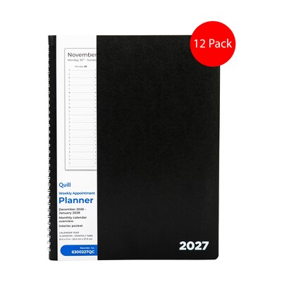 2027 Quill Brand® 8 x 11 14-Month Monthly/Weekly Planner, Black 12 Pack (63002-27-QCC)