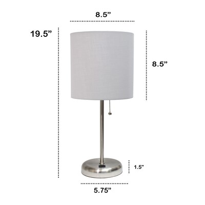 Creekwood Home Oslo 19.50" LED Table Lamp with USB Port, Brushed Steel/Gray (CWT-2012-GY)