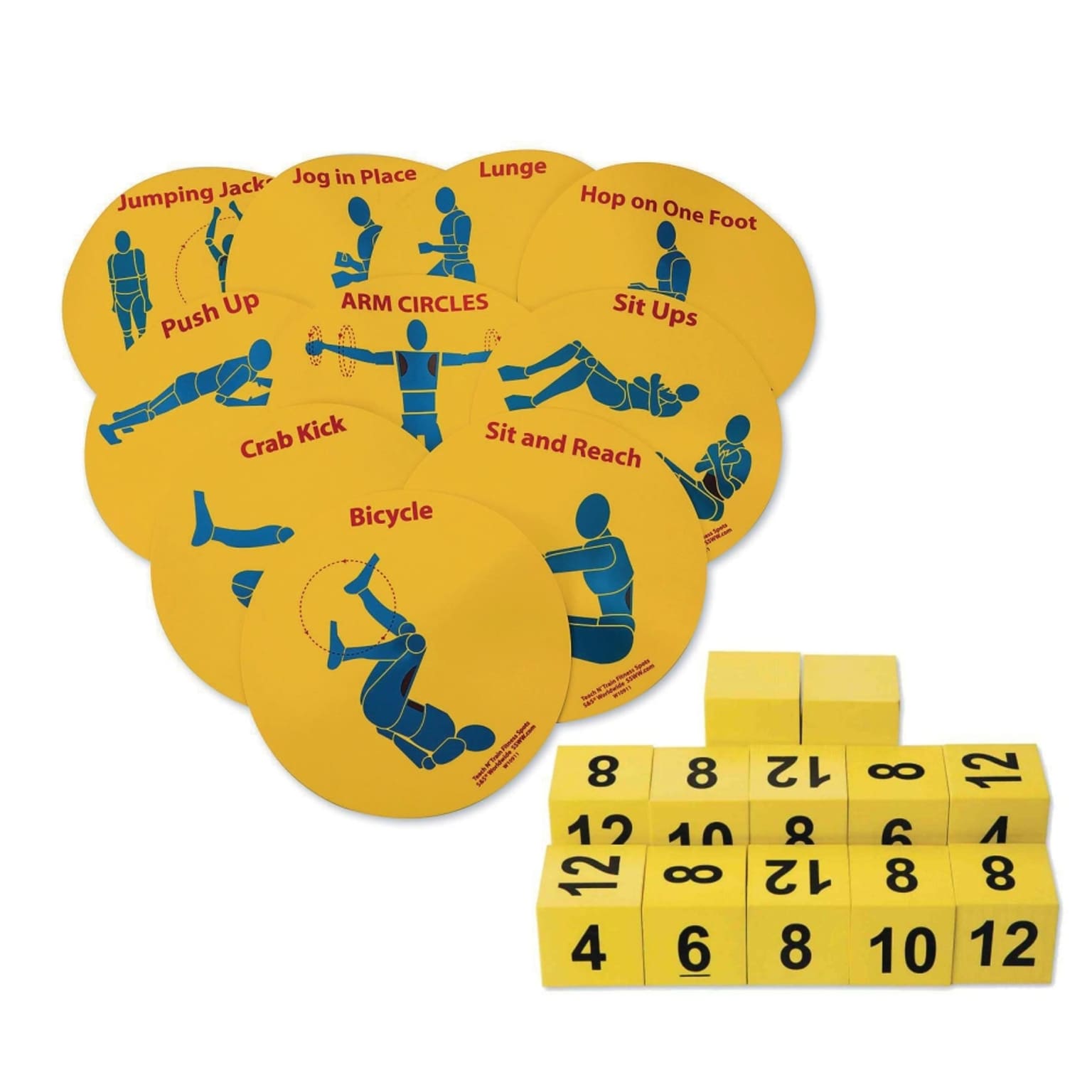 S&S Fitness Spot Markers & Dice, Assorted Colors, 22/Pack (W12469)