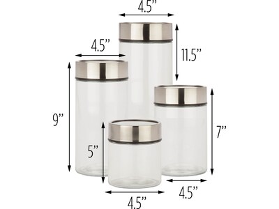 Honey-Can-Do Glass/Stainless Steel 4-Piece Jar Set, Clear/Silver (KCH-09644)