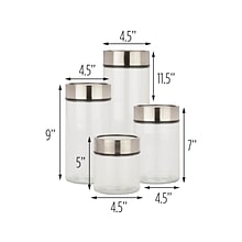 Honey-Can-Do Glass/Stainless Steel 4-Piece Jar Set, Clear/Silver (KCH-09644)