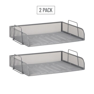 Mind Reader Metal Side Loading Stackable Letter Tray, Letter Size, Silver, 2/Pack (DSTACK2-SIL)