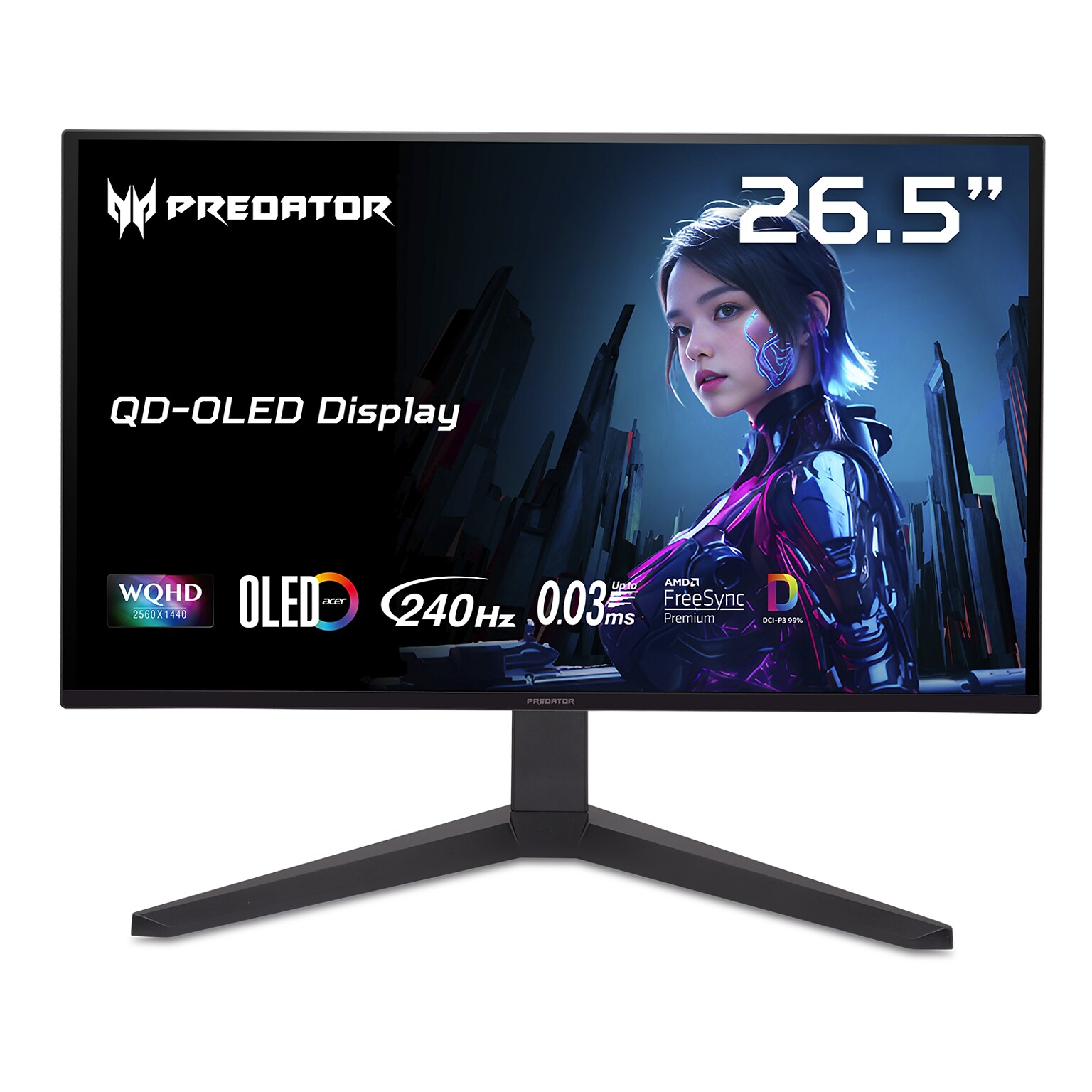 Acer Predator 26.5 QHD 240Hz OLED AMD FreeSync Gaming Monitor, HDR10, Built-In Speakers, Height Adjustable (UM.GXXAA.106)