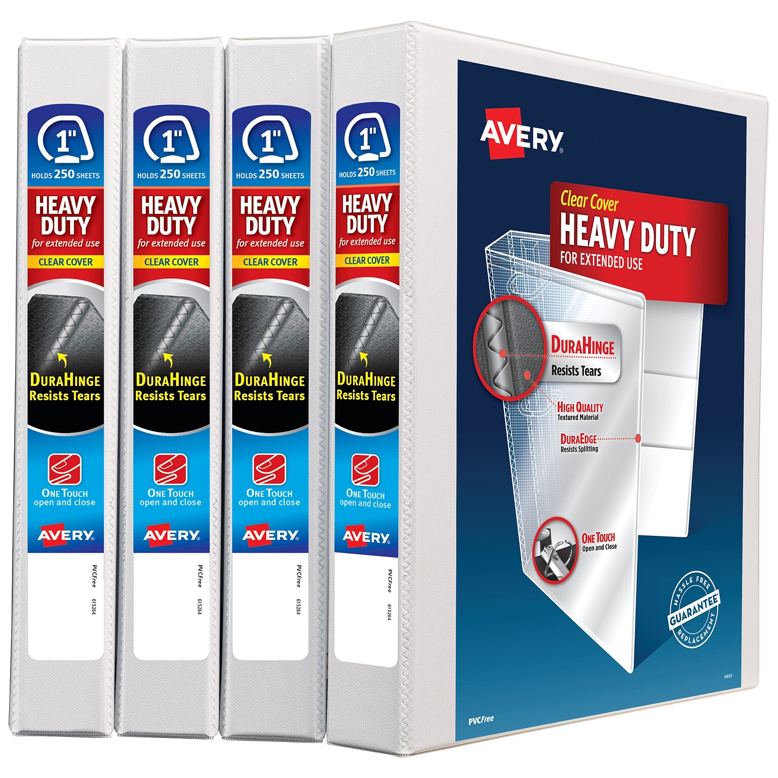 Avery Heavy Duty 1 3-Ring View Binders, Slant Ring, White, 4/Pack (79780)