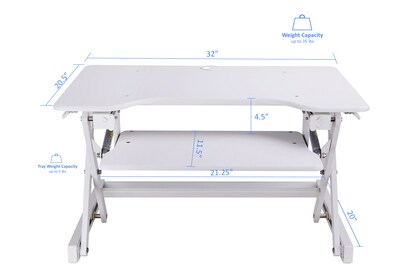 Rocelco 32" Height Adjustable Standing Desk Converter, Tall Sit Stand Up Retractable Keyboard Riser, White (R EADRW)