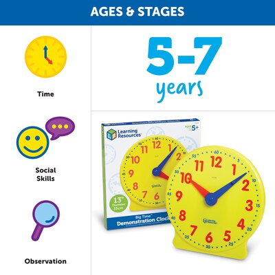 Learning Resources Big Time Learning Clock, 12-Hour Demonstration Clock, Multicolored (LER2094)