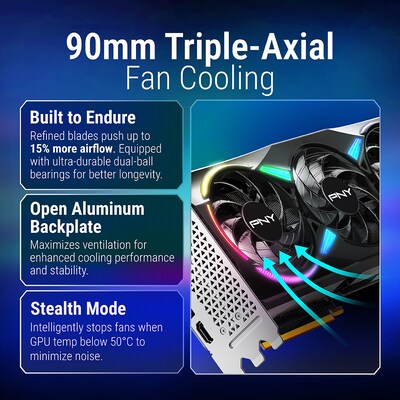 PNY NVIDIA GeForce RTX 5070 Ti EPIC-X ARGB OC Triple Fan PCIe 5.0 16GB GDDR7 Gaming Graphics Card, 2295 MHz Core, Black