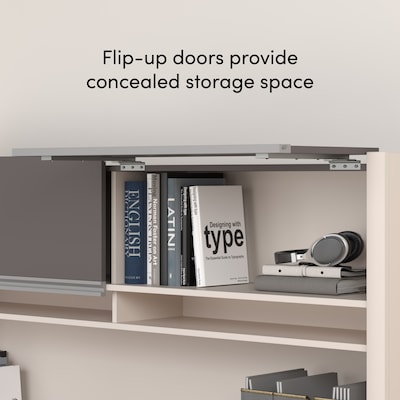 Bestar Connexion 72"W L Shaped Desk with Drawers, Hutch, and Keyboard Tray, Slate (93859-59)