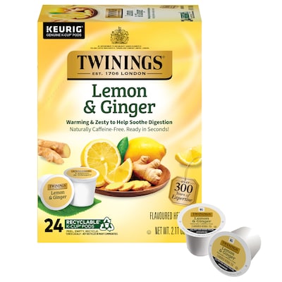 Twinings Lemon & Ginger Herbal Tea, Keurig® K-Cup® Pods, 24/Box (TNA89556)