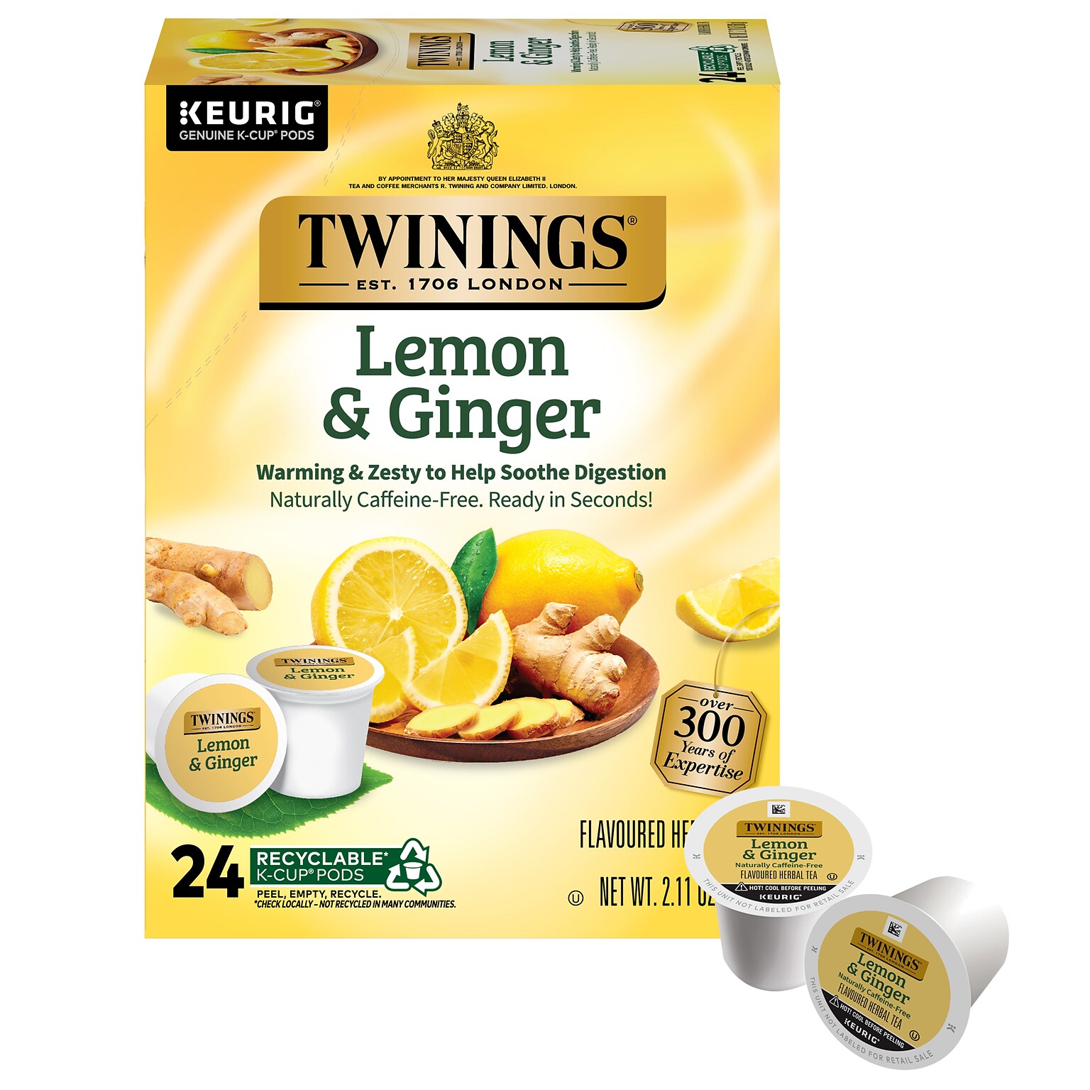 Twinings Lemon & Ginger Herbal Tea, Keurig® K-Cup® Pods, 24/Box (TNA89556)