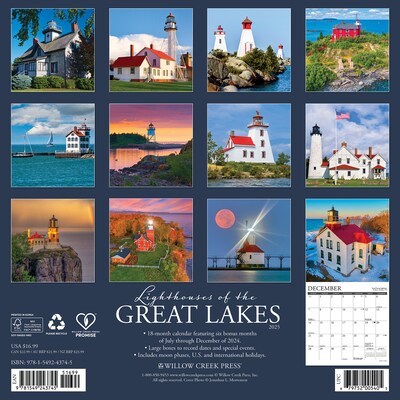 2025 Willow Creek Lighthouses of the Great Lakes 12 x 12 Monthly Wall Calendar (43745)