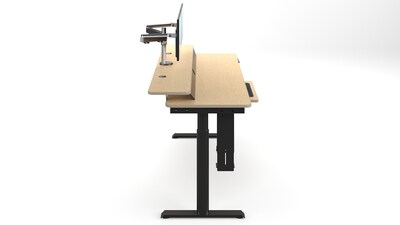 VersaDesk PowerLift Split-Level 72"W Electric Rectangular Adjustable Standing Desk, Maple/Black (PL2SD7230-BM)