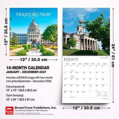 2027 BrownTrout Mississippi Places 12" x 12" Monthly Wall Calendar (9798330714346)