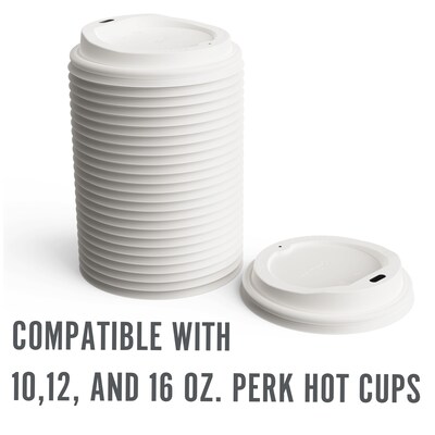 Perk™ Plastic Hot Cup Lid, 10/12/16 Oz., White, 500/Carton (PK54369CT)