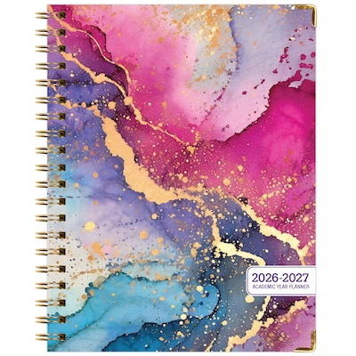 2026-2027 Excello Brands 8.5" x 11" Academic Weekly & Monthly Planner, Paperboard Cover, Rainbow Gold Marble (FSHN-AY26-8511-36)