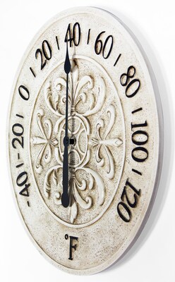 Infinity Instruments Blanc Fleur Indoor/Outdoor Thermometer, 15" Round, Antique White (13377ST)
