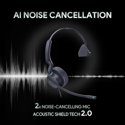 Yealink UH44 USB Wired Noise Cancelling USB-C/A Mono Computer Headset for Business Office, Teams Certified