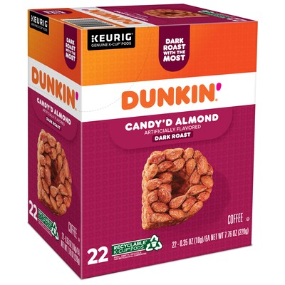 Dunkin Candyd Almond Coffee Keurig K-Cup Pods, Dark Roast, 22/Carton (5000375651)