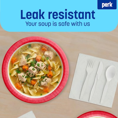 Perk™ Heavy-Weight Paper Bowls, 12 Oz., White/Red, 500/Carton (PK54332)