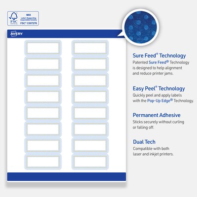 Avery Laser/Inkjet Rectangle Multipurpose Labels, 1" x 2-5/8", White, 160/Pack (S00D2E)