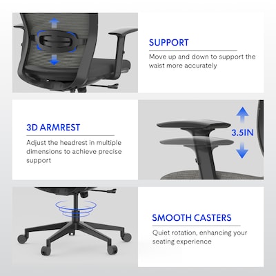 FlexiSpot Ergonomic Mesh Swivel Computer and Desk Chair, Gray (C3G-FM)