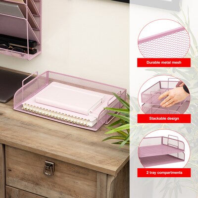Staples Metal Mesh Side Loading Stackable Letter Tray, Letter Size, Dusty Pink, 2/Pack (ST63838)