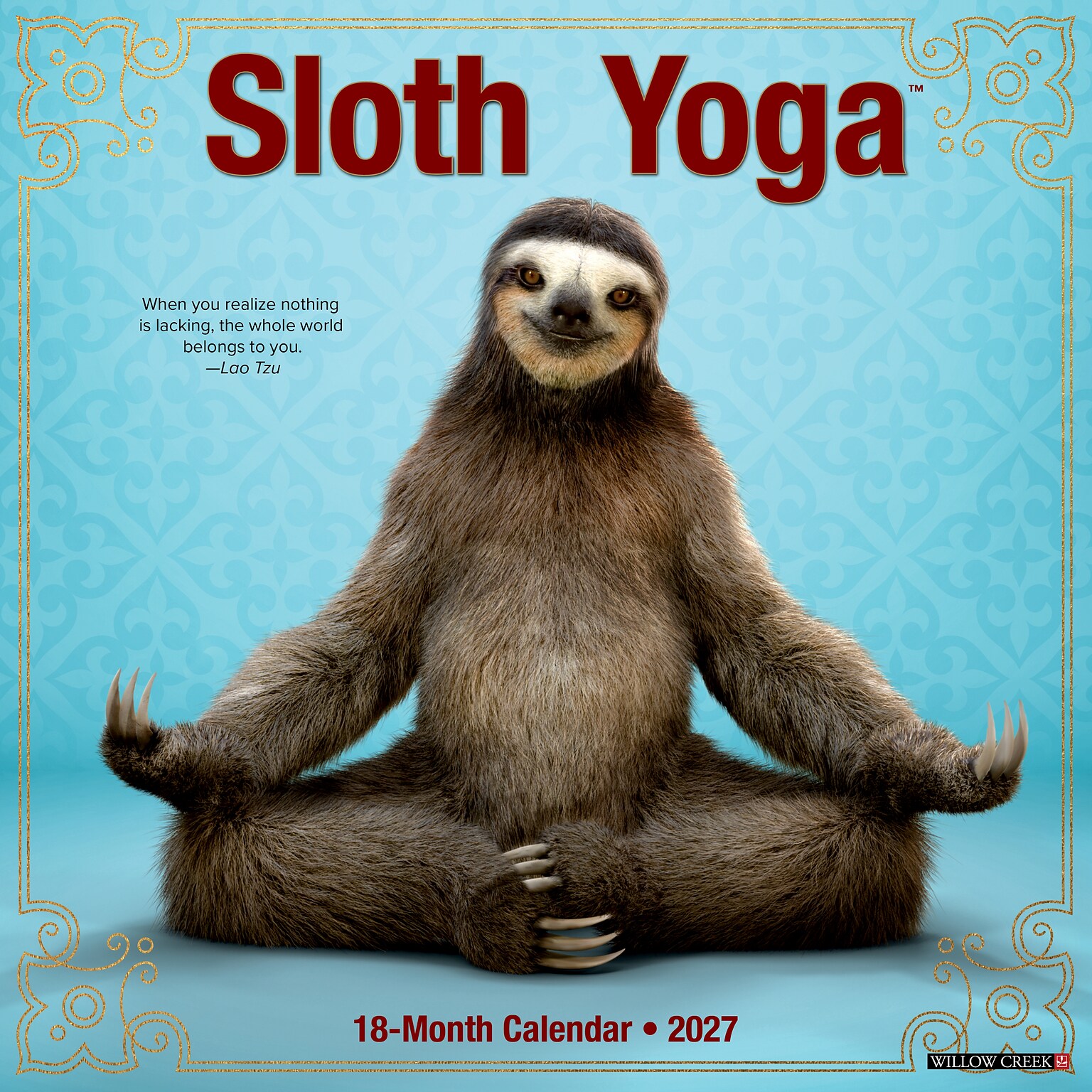 2027 Willow Creek Sloth Yoga 12 x 12 Monthly Wall Calendar, Assorted Colors (62388)
