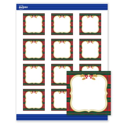 Avery Gold-Red-Green Plaid Matte Blank Card, White, 120/Pack (S00-FEQ)