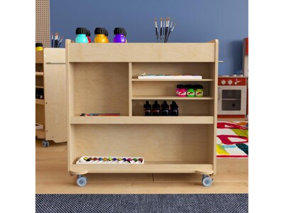 Flash Furniture Bright Beginnings Mobile 9-Section Storage Cart, 31.75"H x 33"W x 15.75"D, Natural Birch Plywood