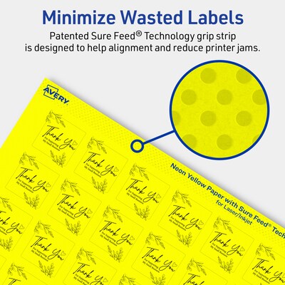 Avery Laser/Inkjet Multipurpose Square Labels, 1" x 1", Neon Yellow, 3840/Box (94103)
