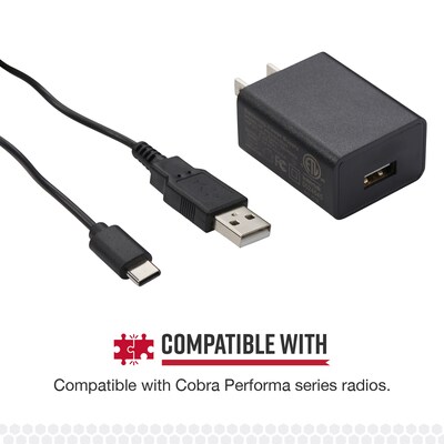 Cobra USB-C to USB-A Charging Cable for Cobra® Performa 400/450 2-Way Handheld Business Radios, Black (0010079-1)